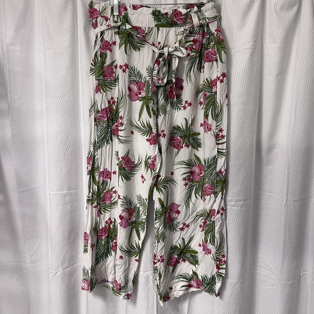 Helium‎ London 1X XL Hawaiian Print Women's Wide Leg Elastic Comfy Waist Pant EC